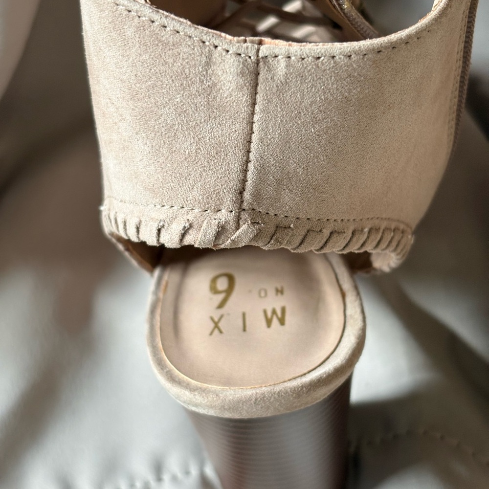 Mix No. 6 Lace-Up Peep Toe Block Heel Booties in Taupe - Picture 4 of 11